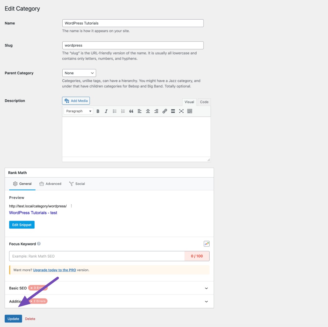 rename category using the Edit link