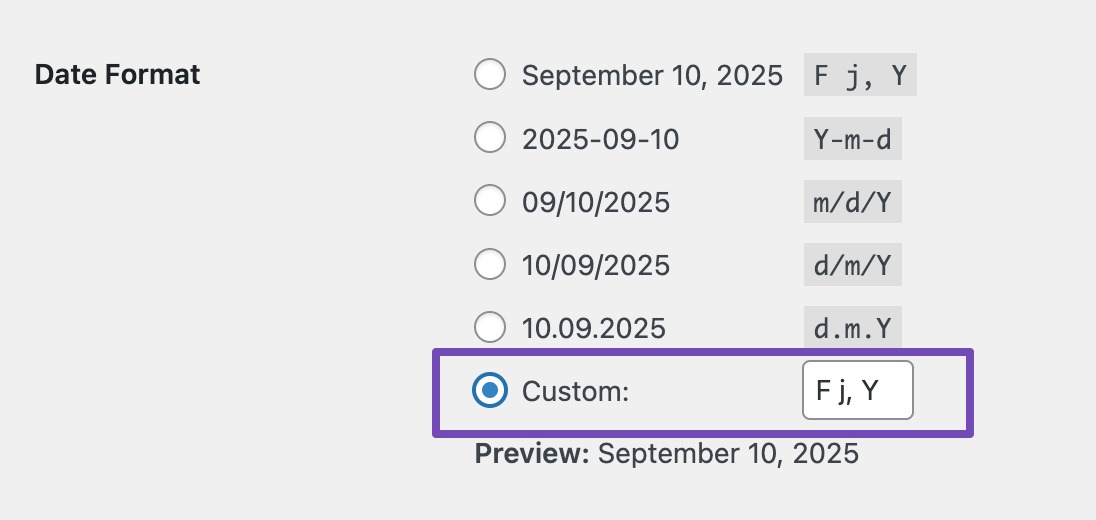 set custom date