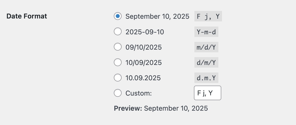 date format setttings