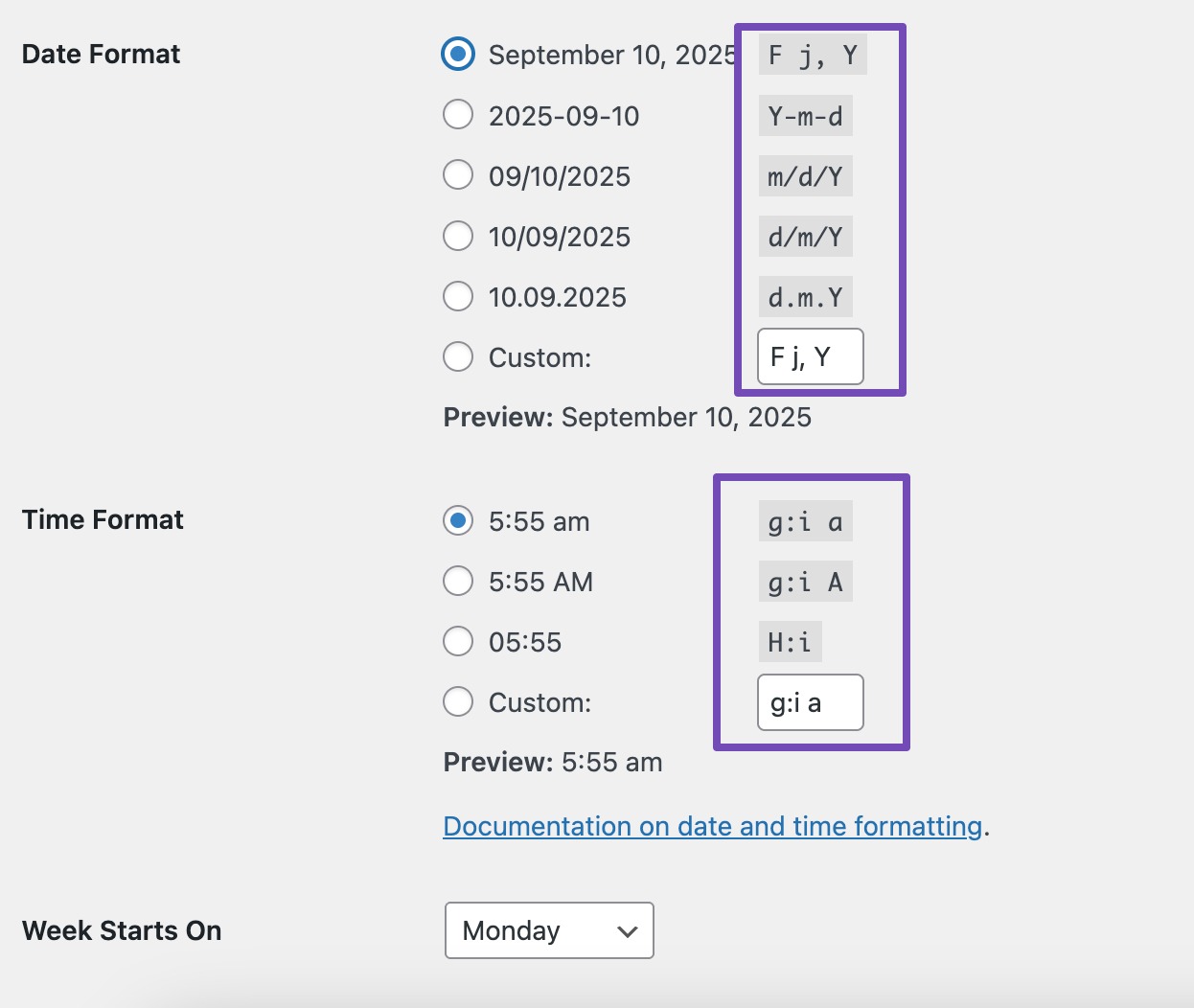 format string for for date and time format