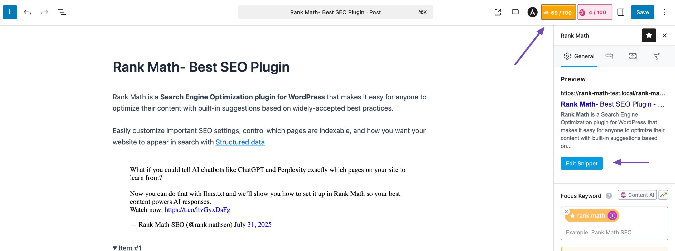 Click Edit Snippet