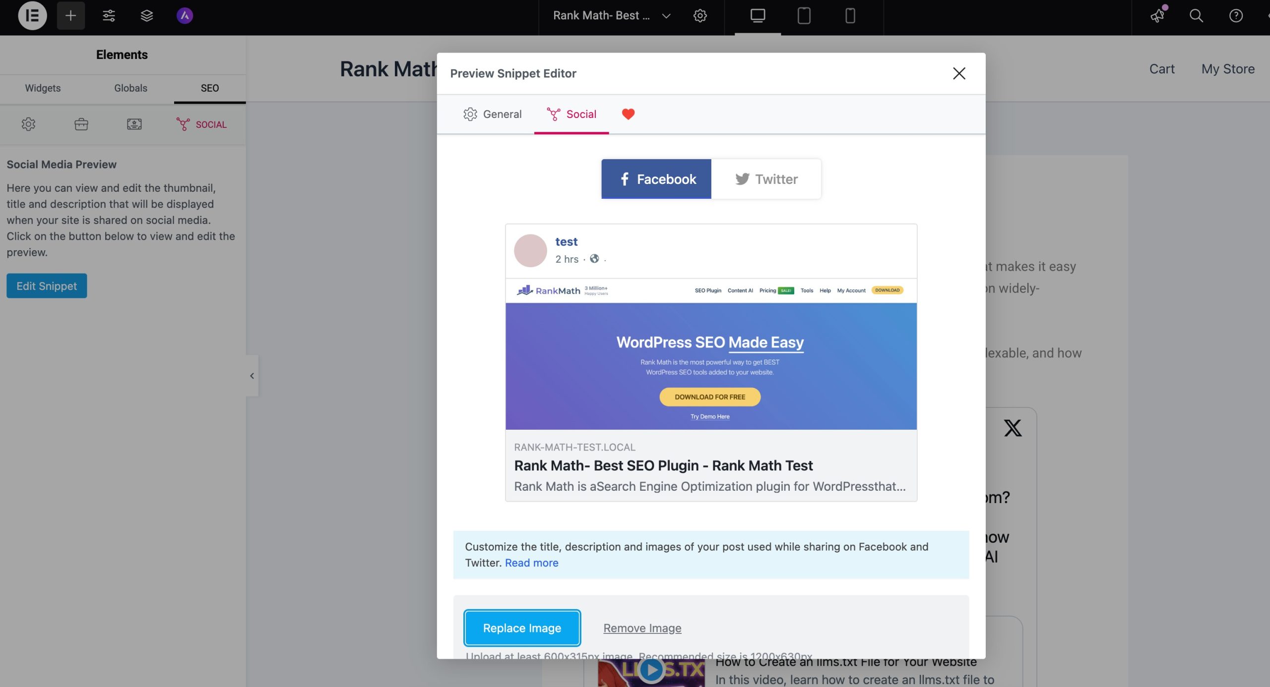 Elementor Edit Social Graph details