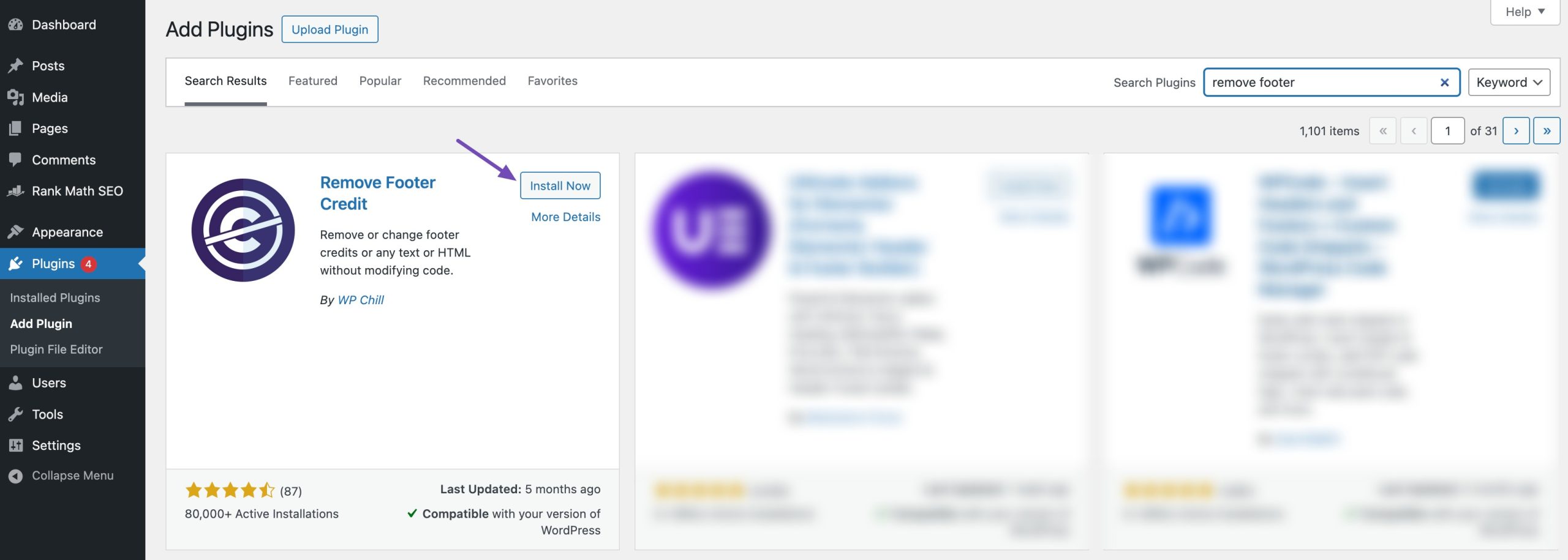 Remove Footer Credit plugin