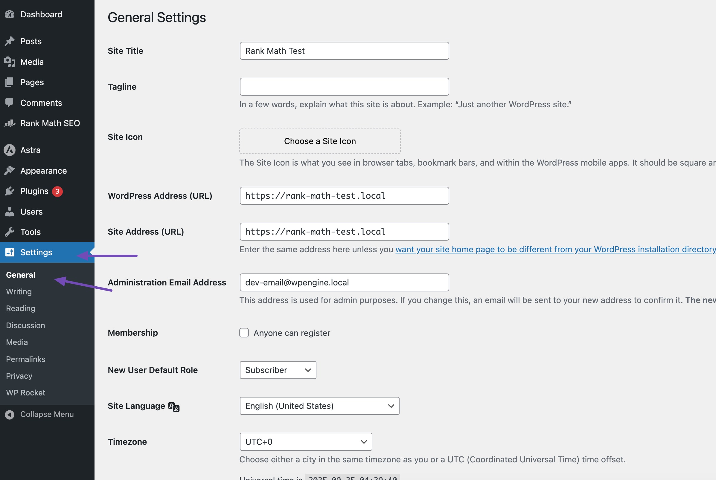 General Settings page