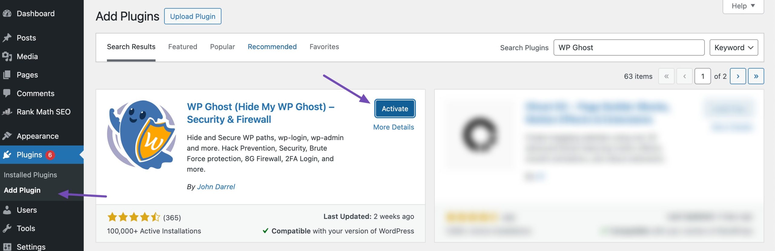Install and activate WP Ghost
