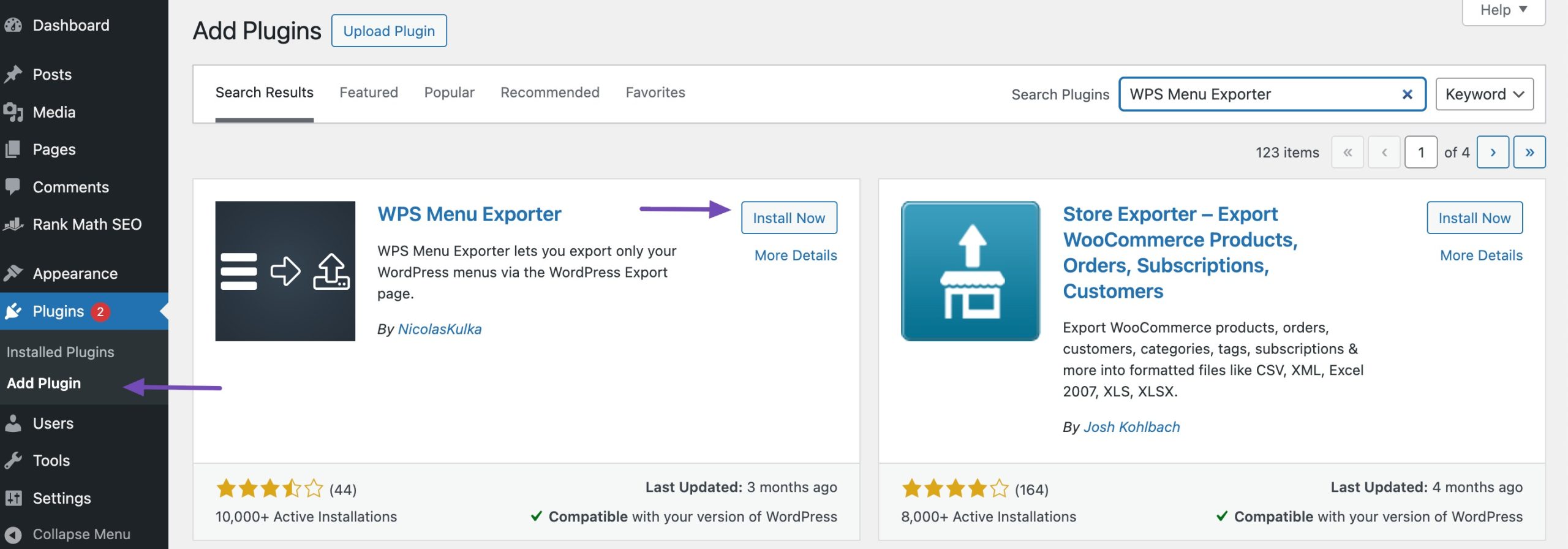 install and activate the WPS Menu Exporter plugin