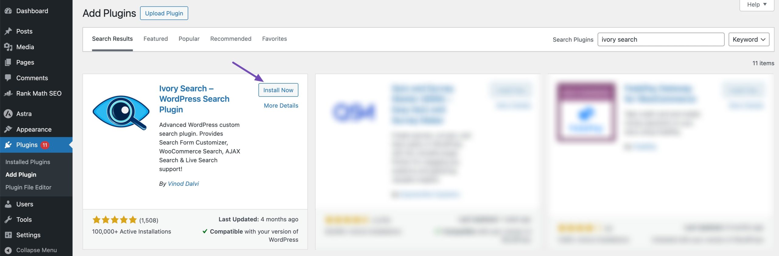 install and activate ivory search plugin