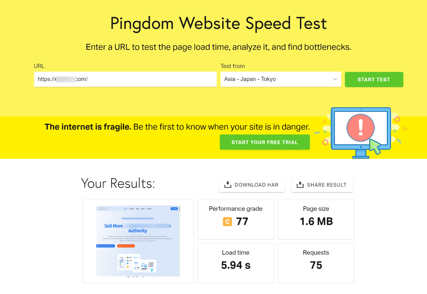 pingdom website speed test