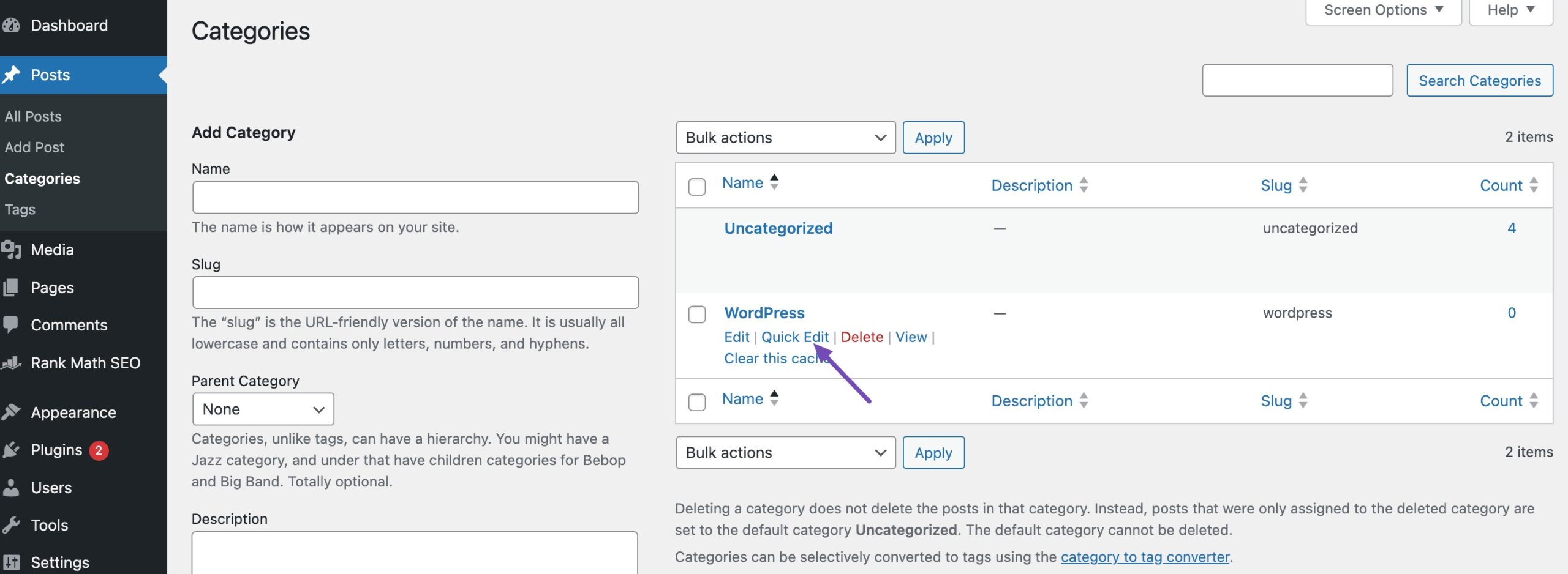 quick edit categories