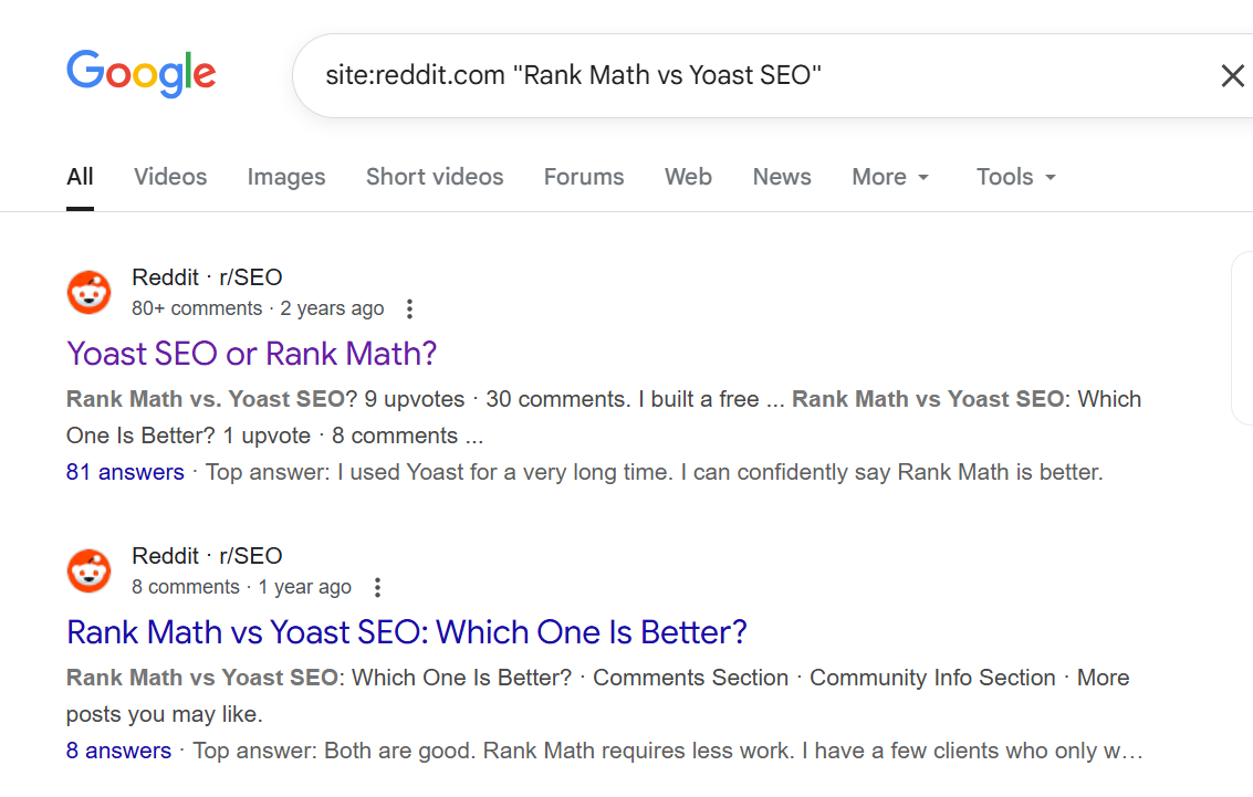 Google site search Reddit