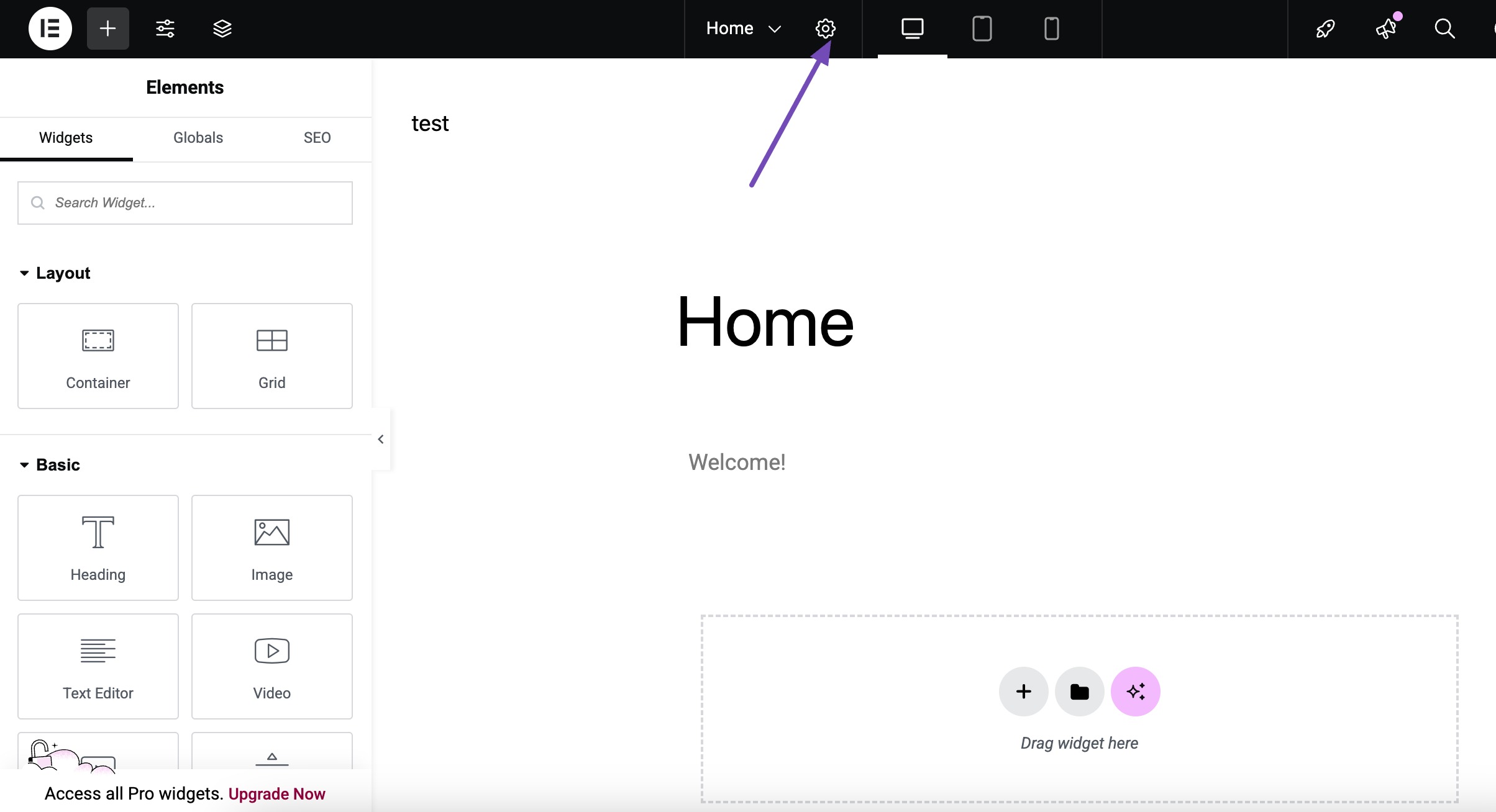 Navigate to Elementor settings
