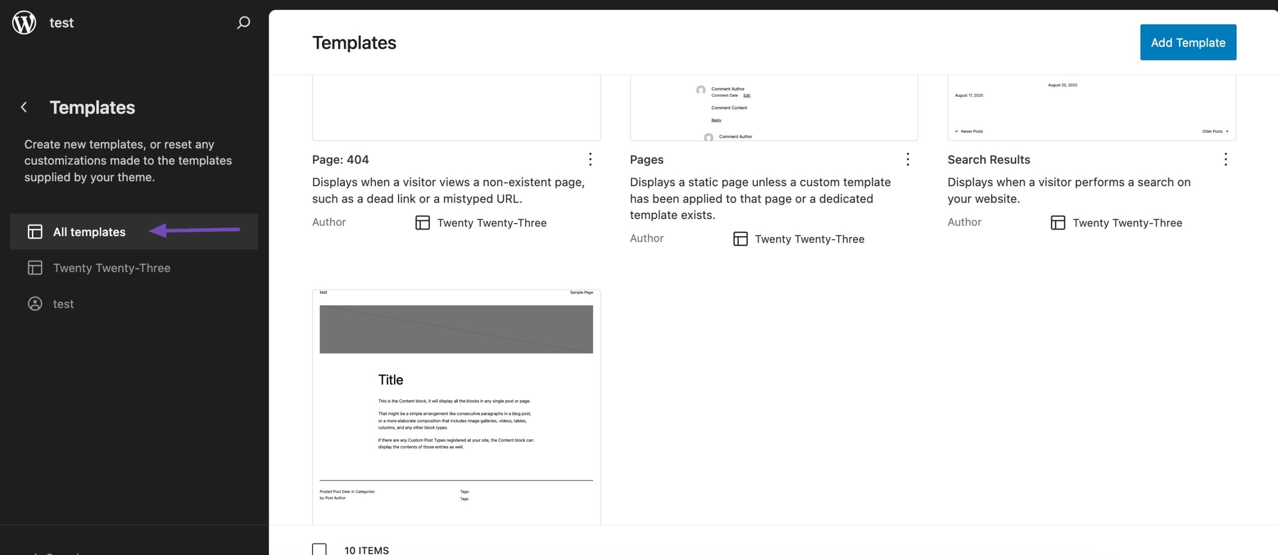 Template section