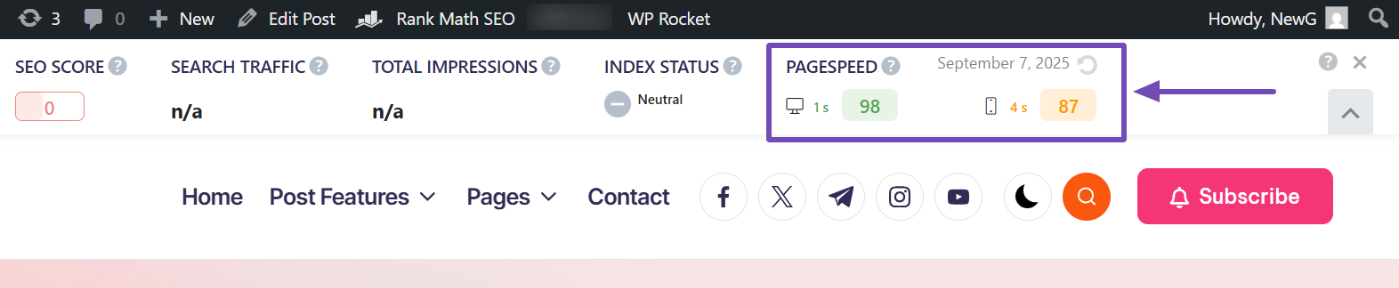 website speed test tools in Rank Math