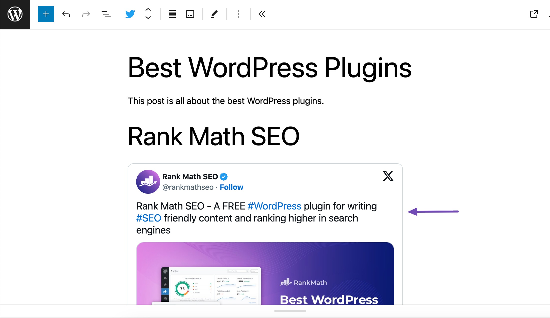 Tweet embedded in WordPress