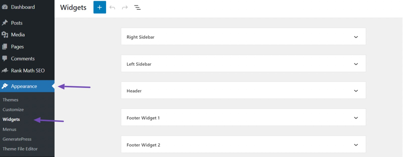Navigate to Widget area
