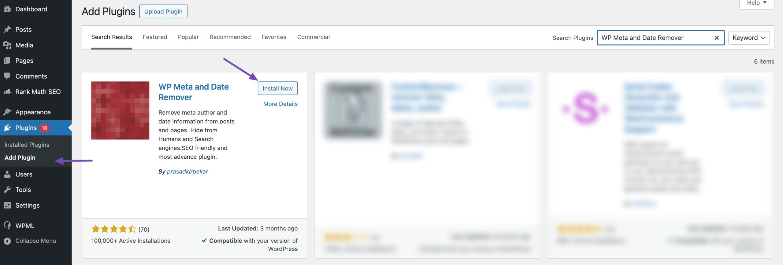 install and activate the WP Meta and Date Remover plugin