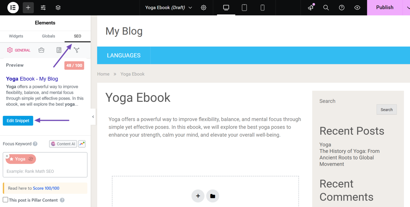 Click Edit Snippet in Content AI in Elementor