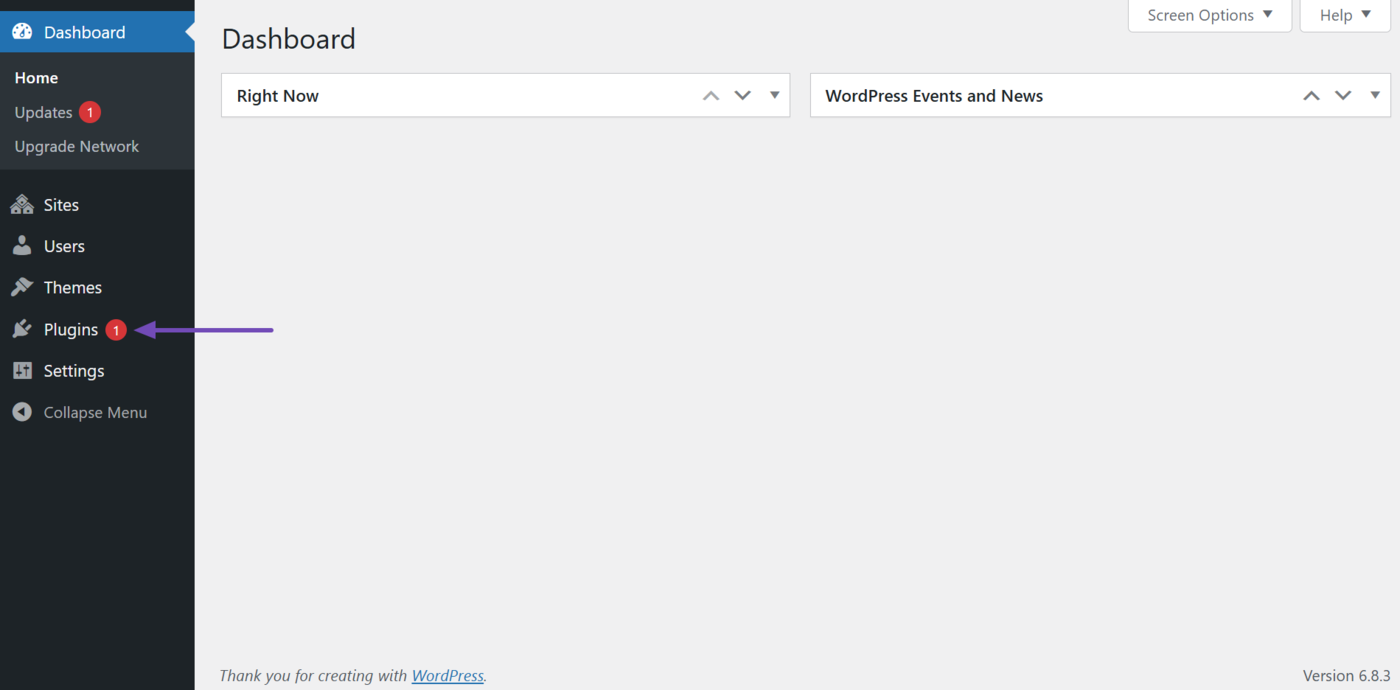 Click Plugins in the Network Admin