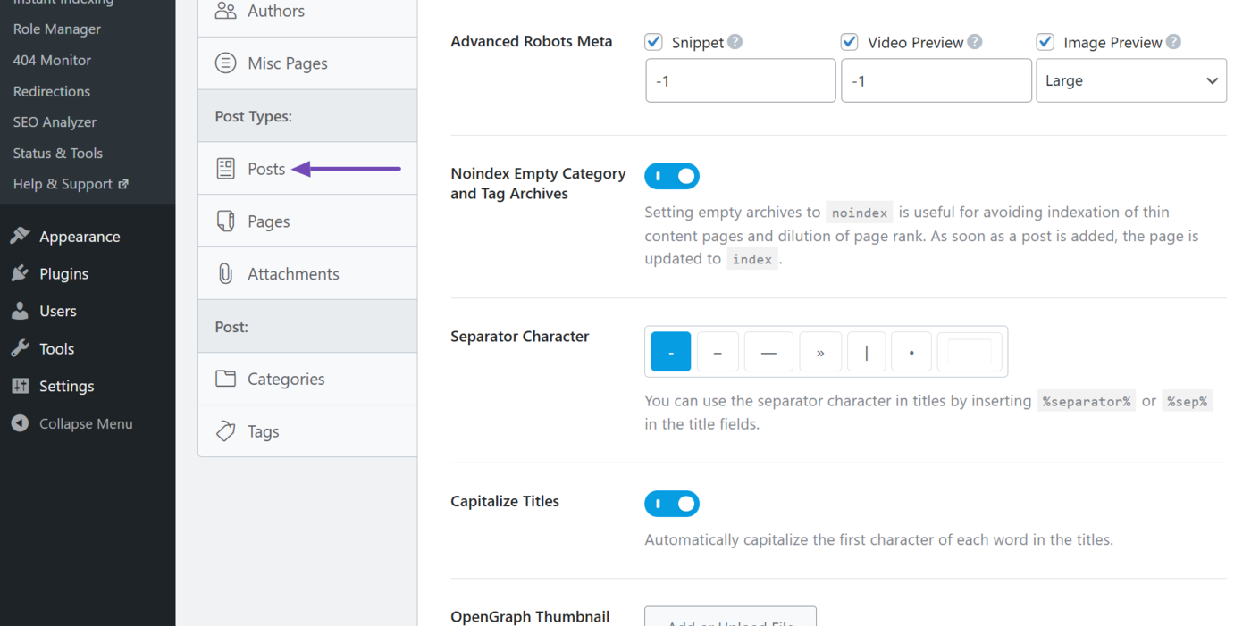 Click on the relevant post type or taxonomy