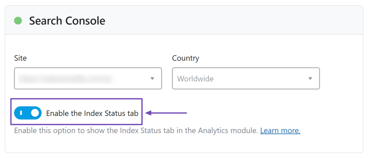 Enable the Index Status tab in Rank Math SEO