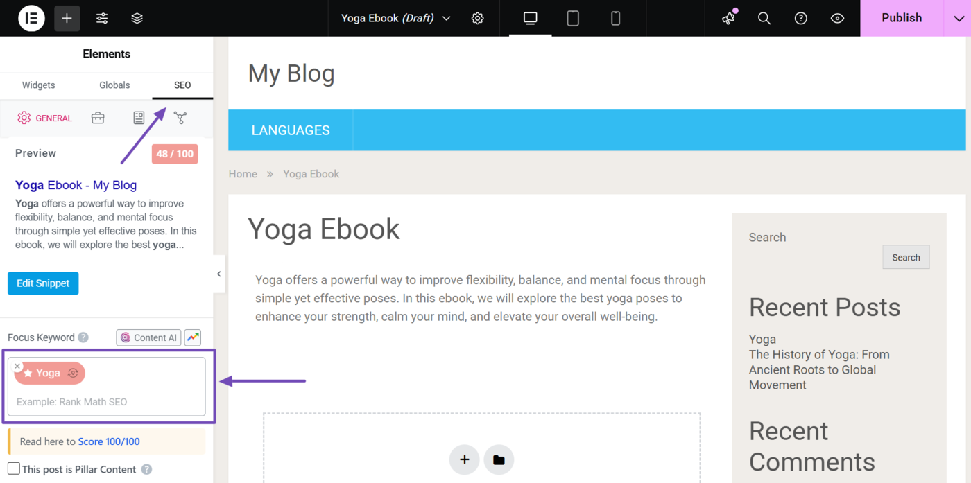 Ensure your content includes a focus keyword
