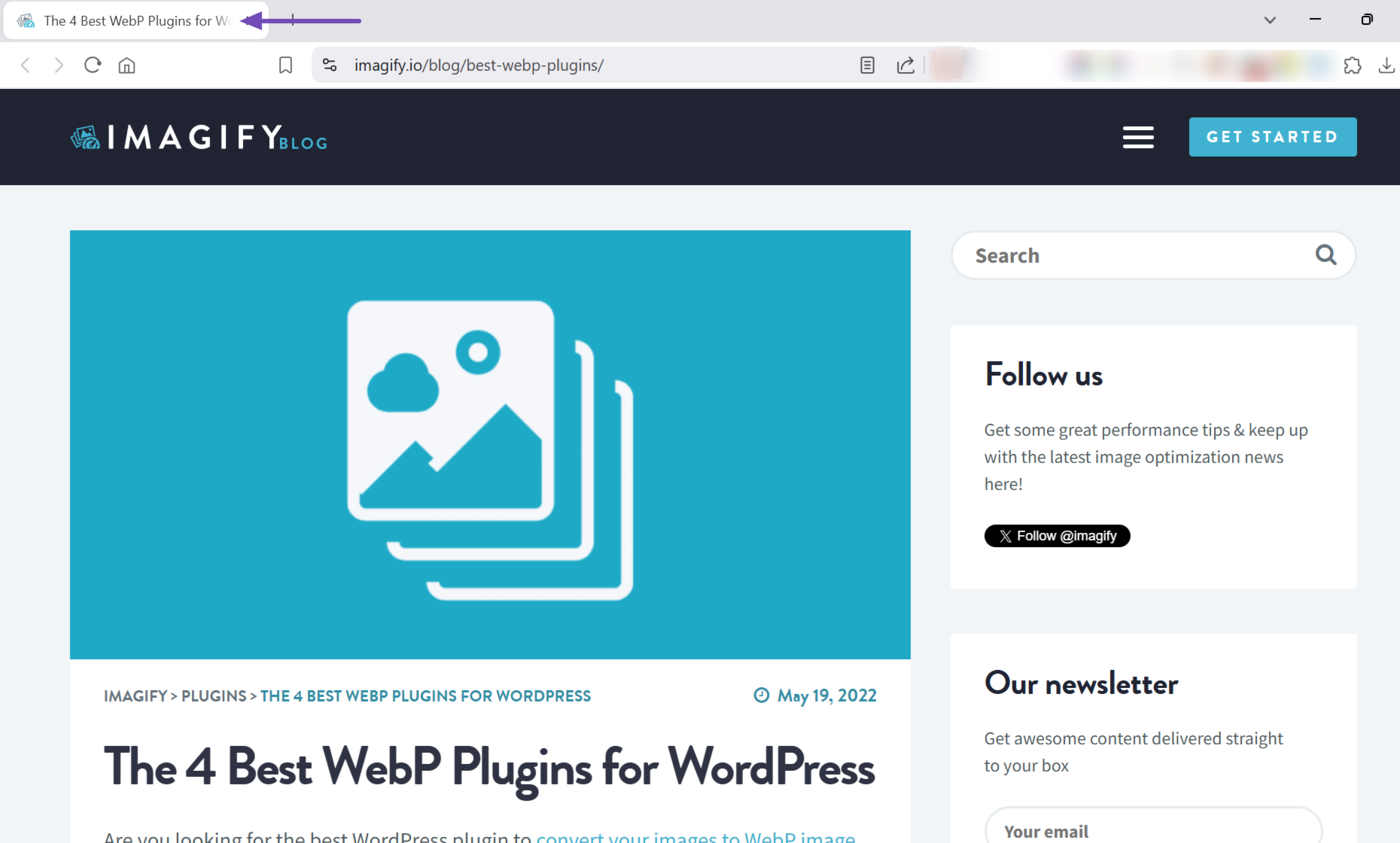 Sample of the title tag in the browser tab