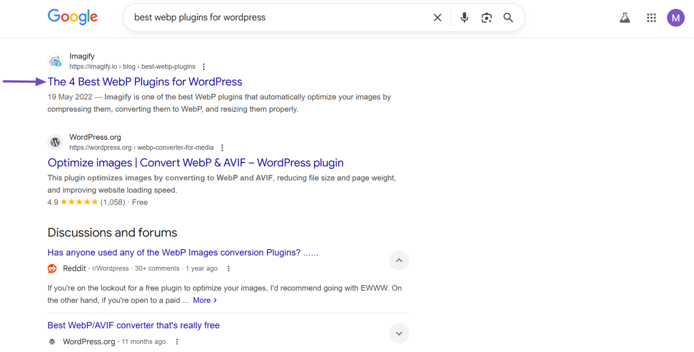 Sample of the title tag on search engine results pages