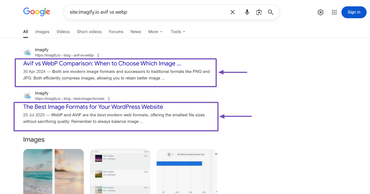 Sample the SEO title and description on search engine results pages