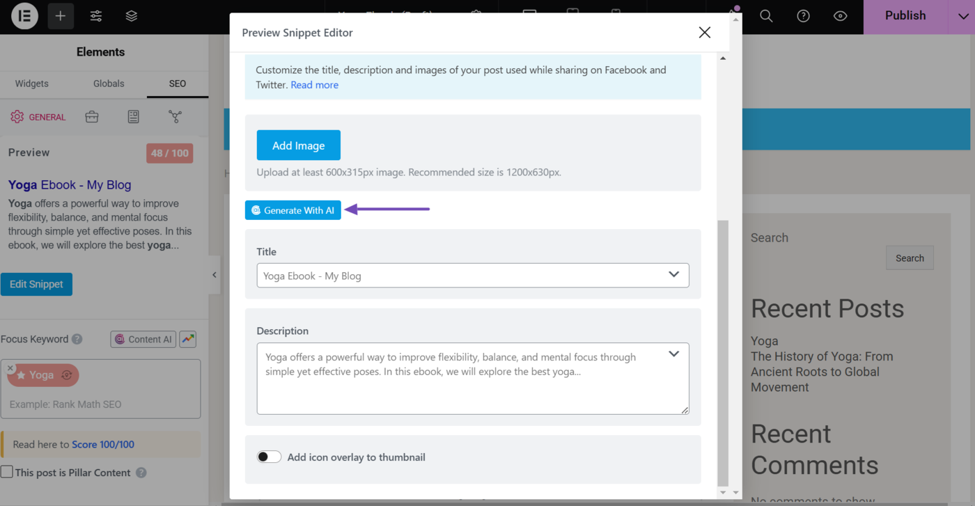 Scroll to the Title and Description fields and click Generate with AI