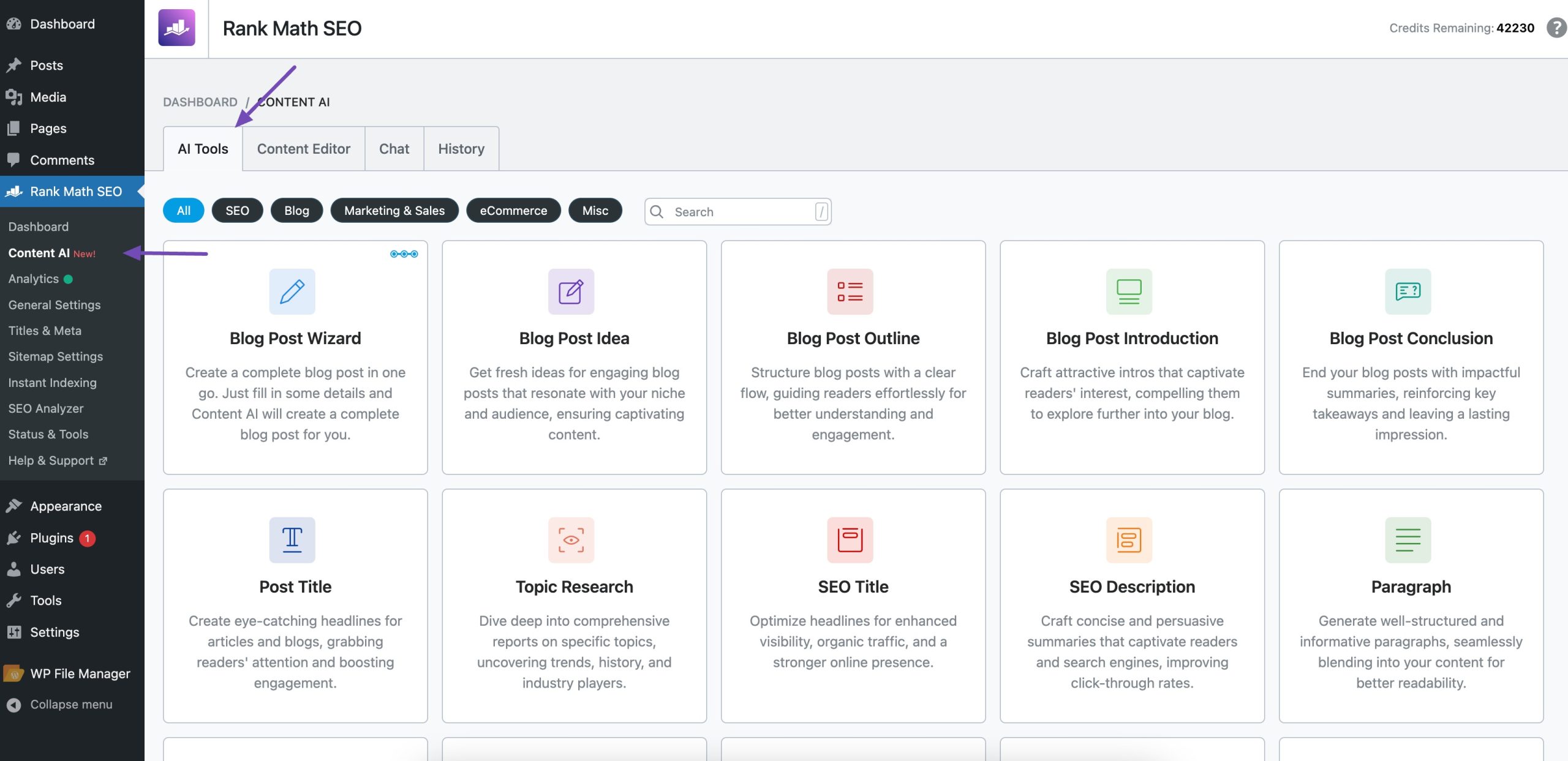 AI tools in Rank Math SEO