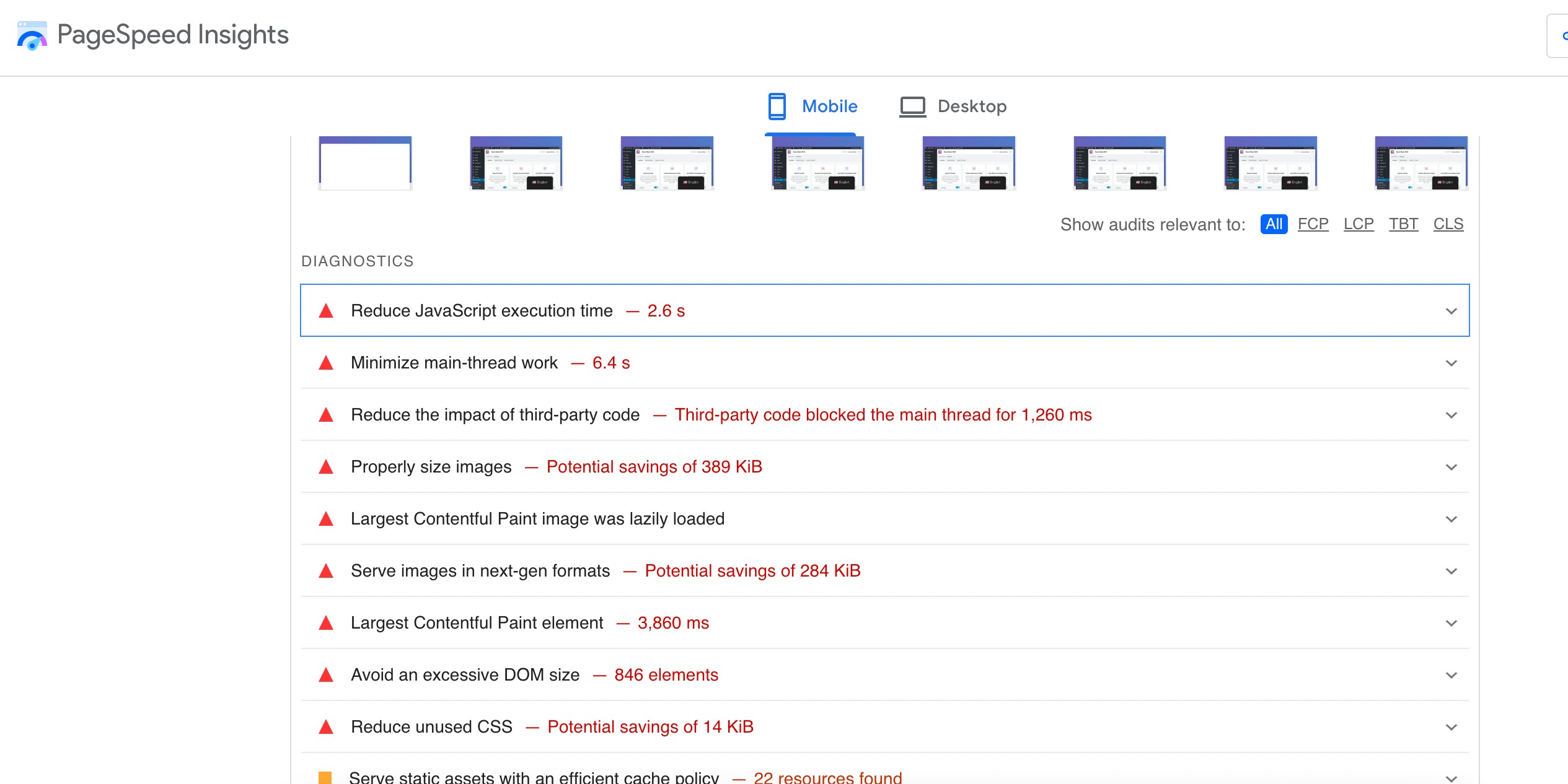 Google PageSpeed Insights tool