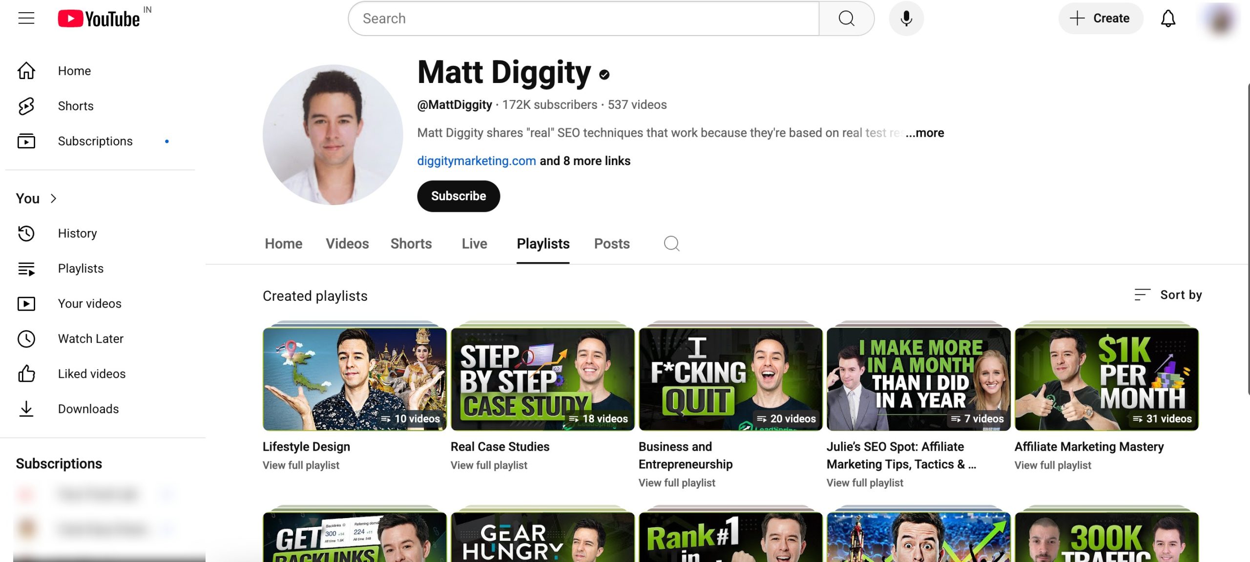 Matt Diggity YouTube channel