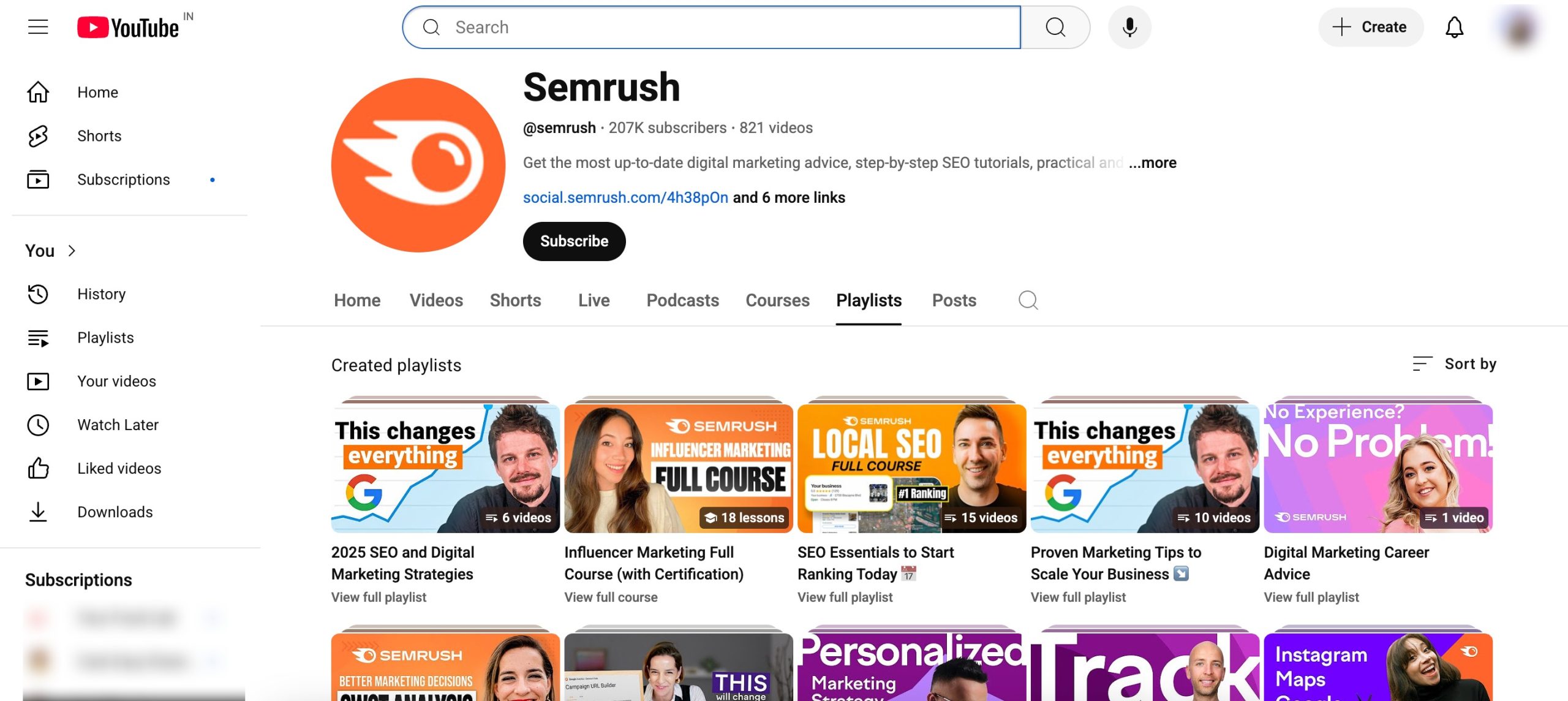 Semrush YouTube channel