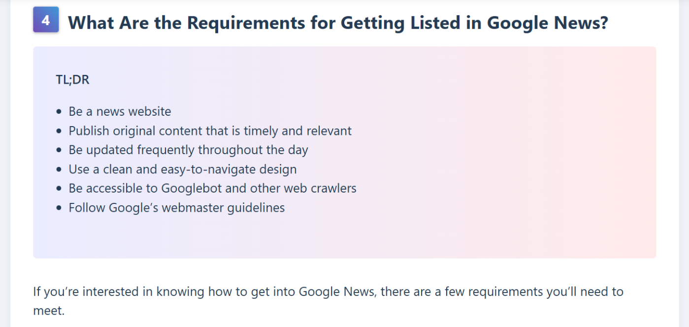 Add a TL;DR box at the top