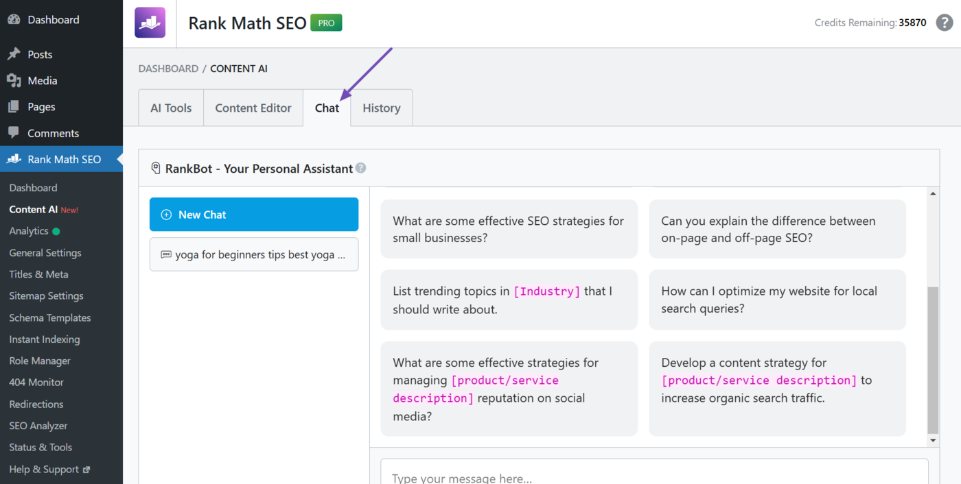 Click Chat to access RankBot
