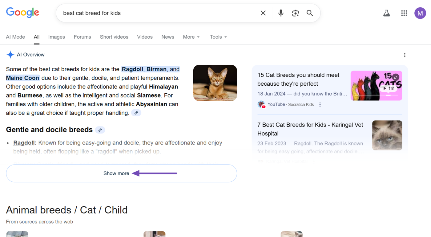 Click Show more in AI Overviews