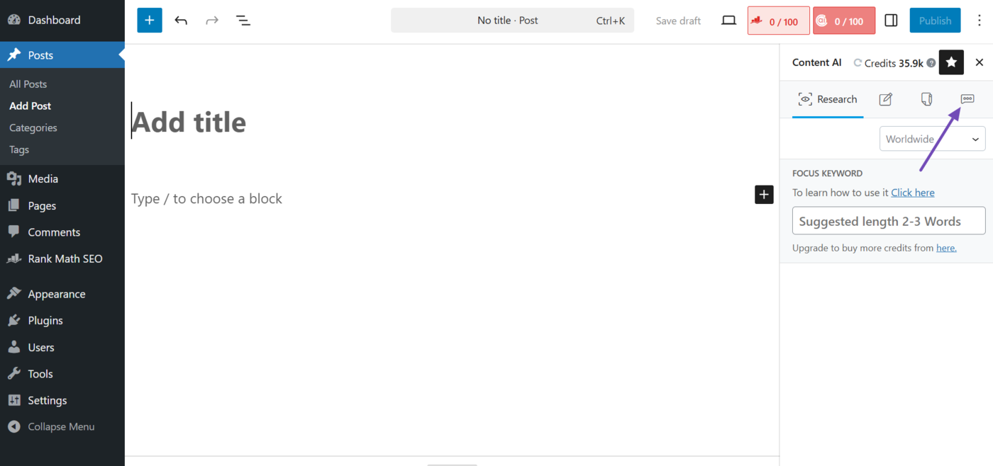 Click the Chat icon to access RankBot