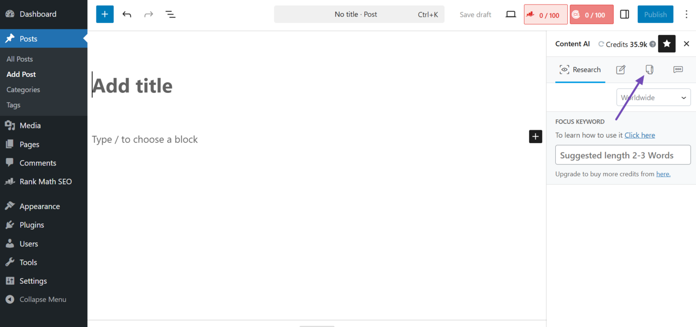 Click the Content AI Tools icon