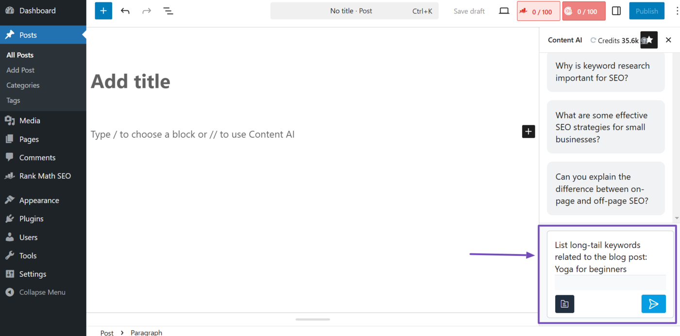 Enter a prompt into RankBot