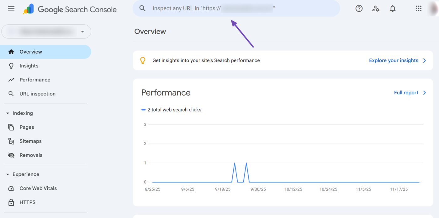 Enter your URL into the URL inspection tool