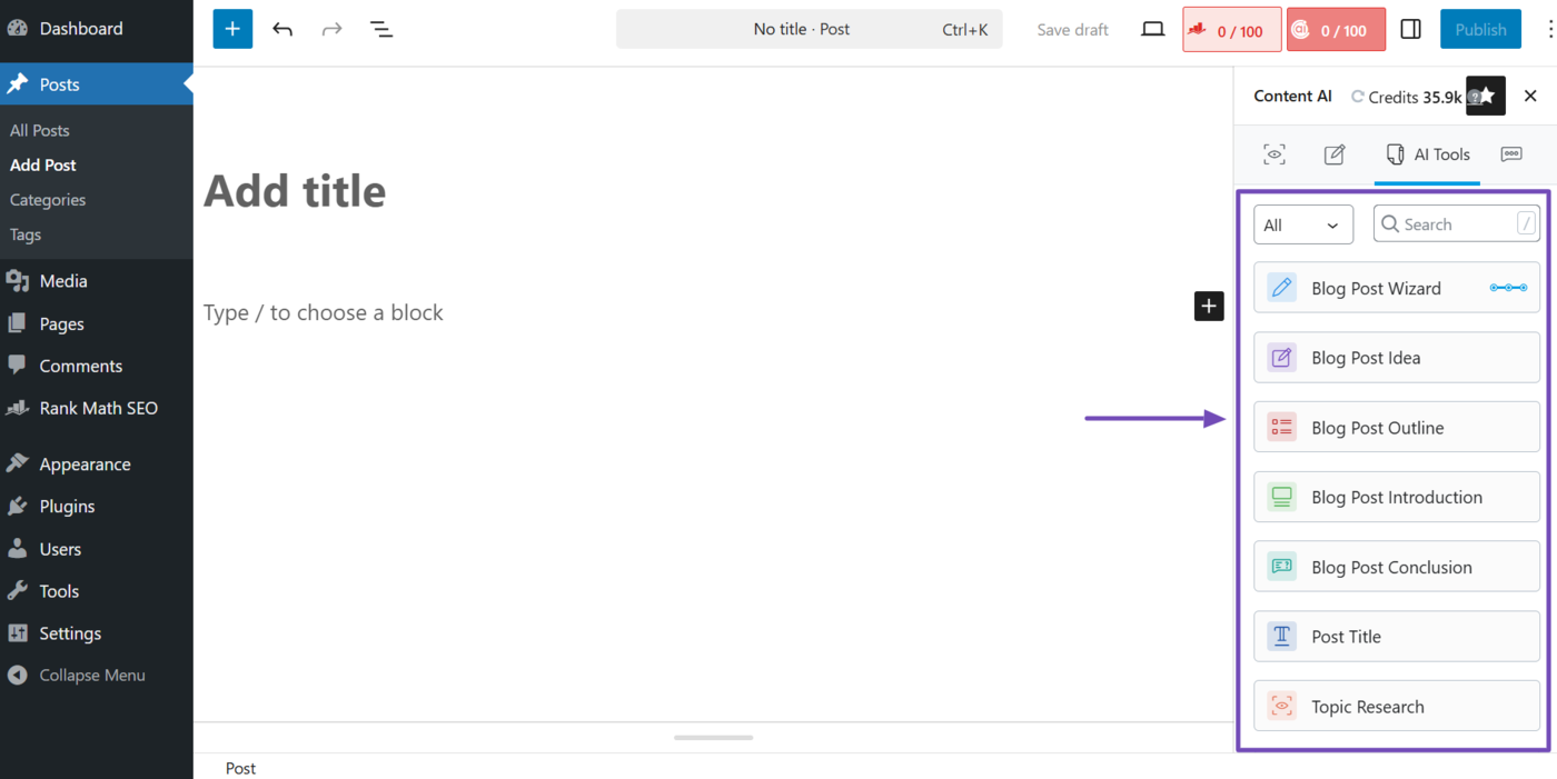 Overview of the 40+ AI tools in Rank Math