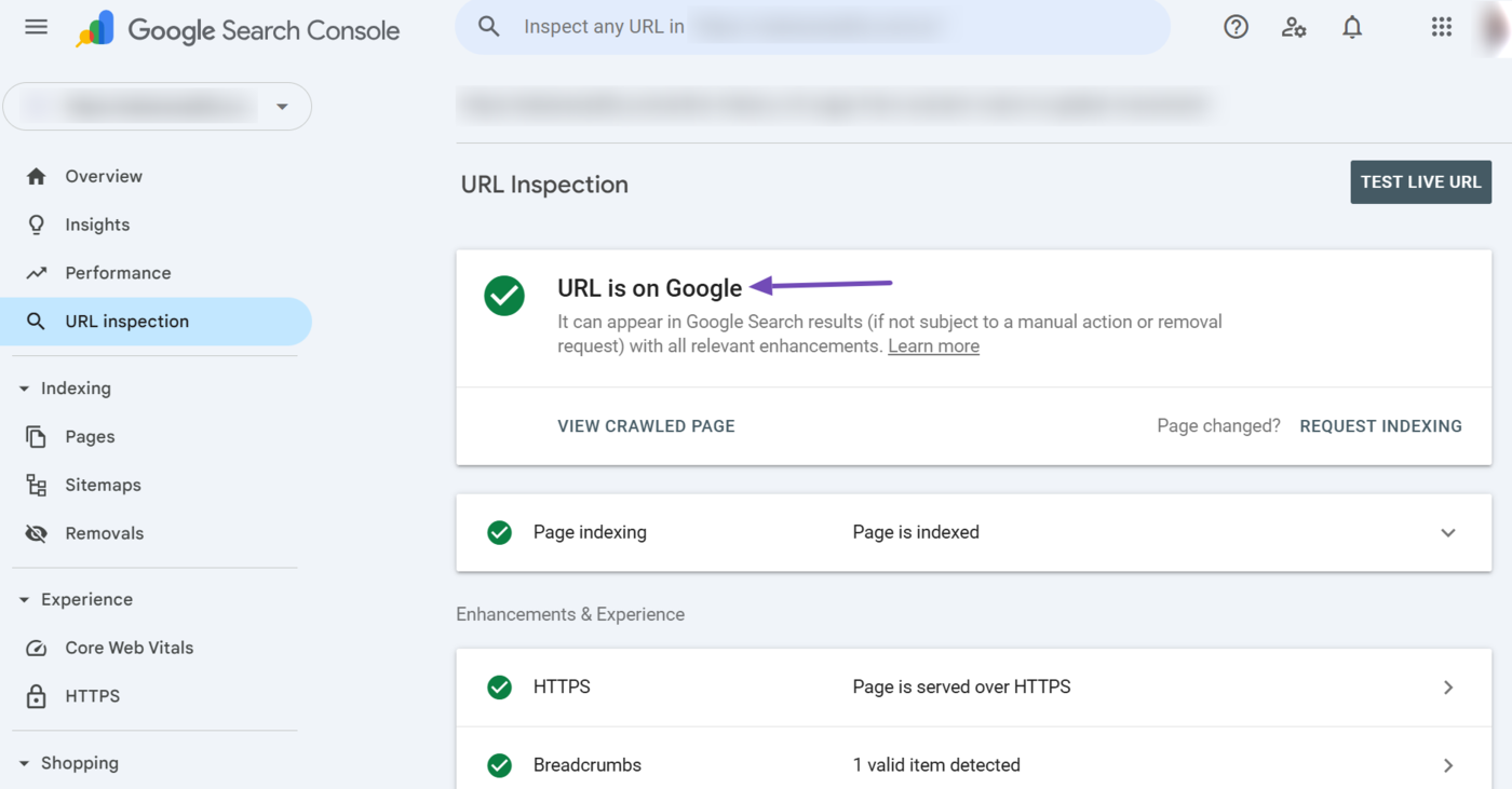 Overview of the HTTP status shown in the URL inspection tool in Google Search Console