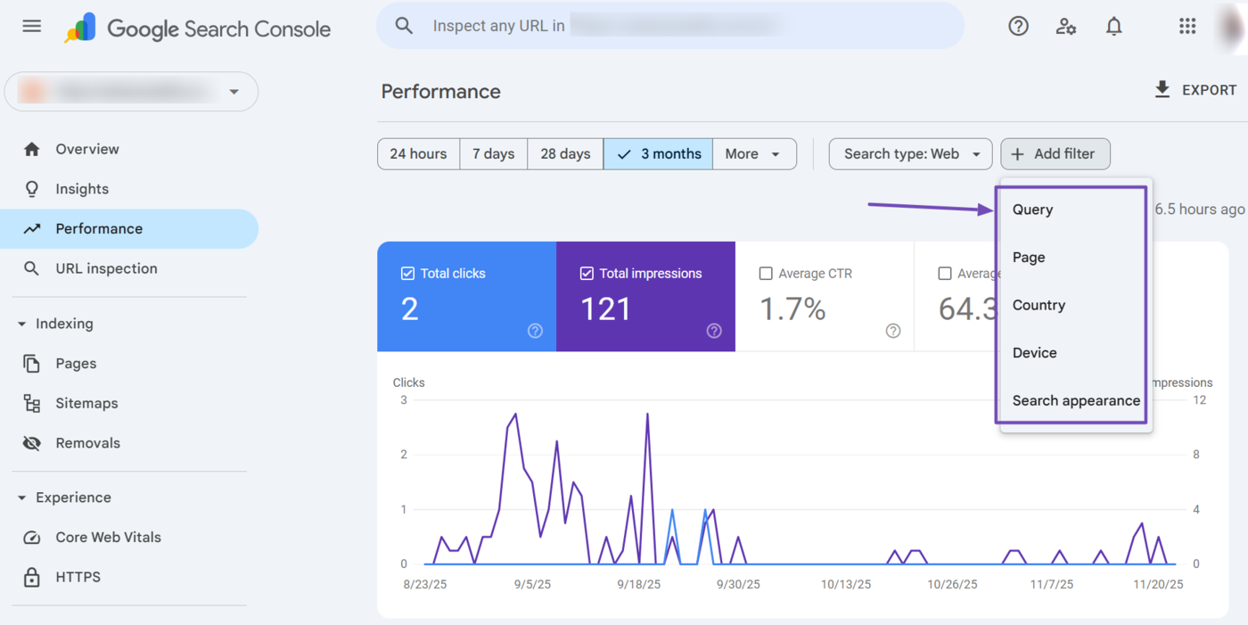 Overview of the Performance report filter options