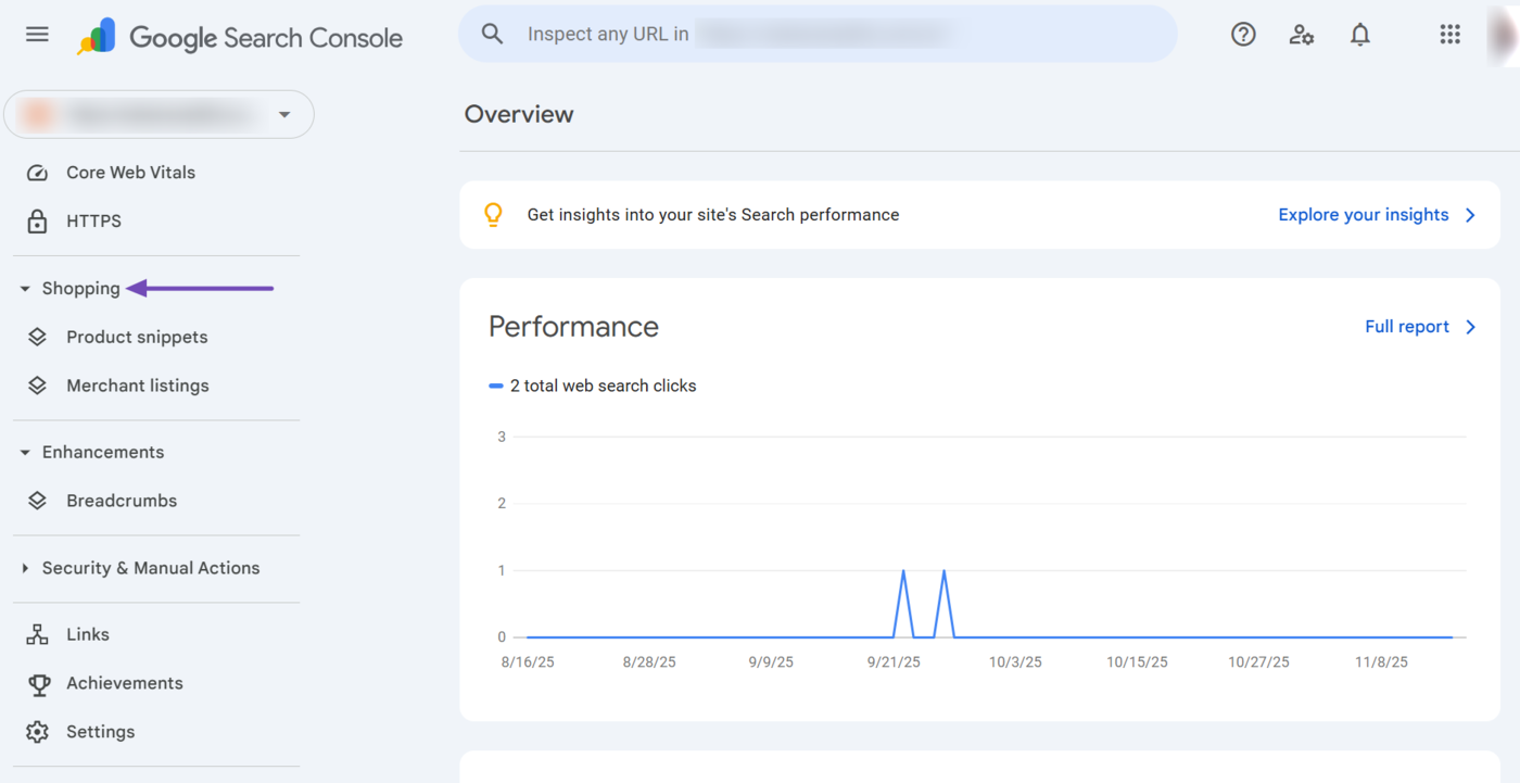 Overview of the Shopping tab on Google Search Console