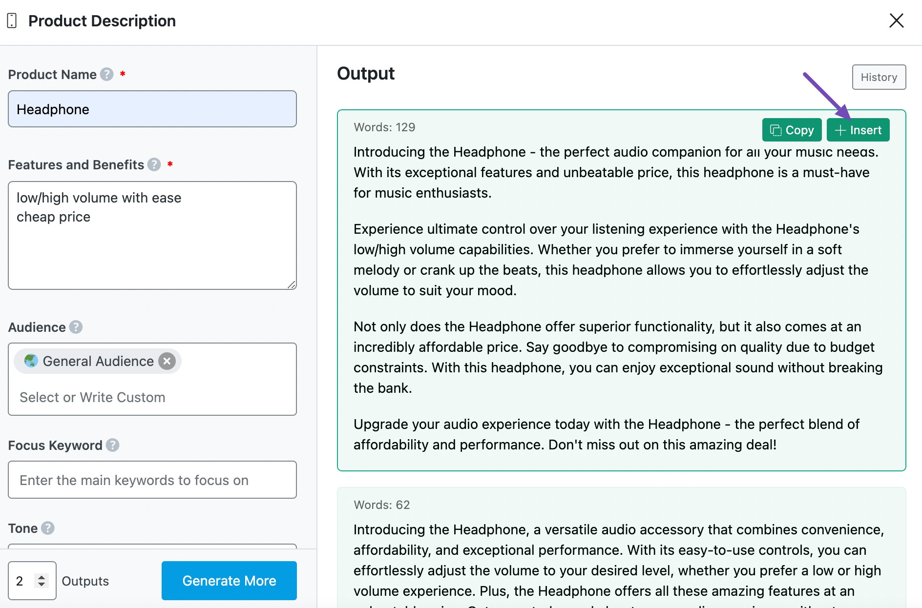 Product Description tool