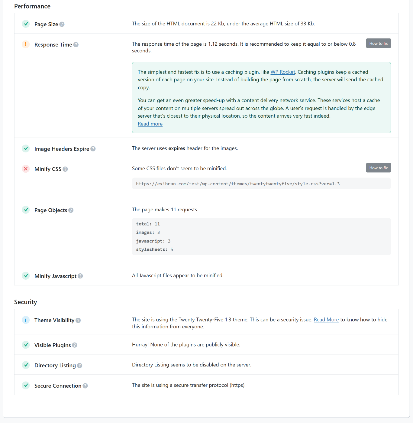 SEO analysis results