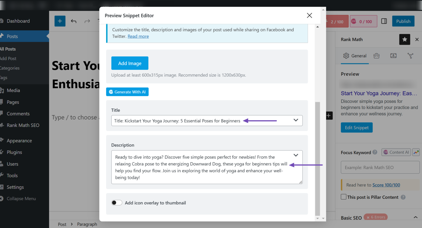 Sample of the Open Graph metadata added to your content