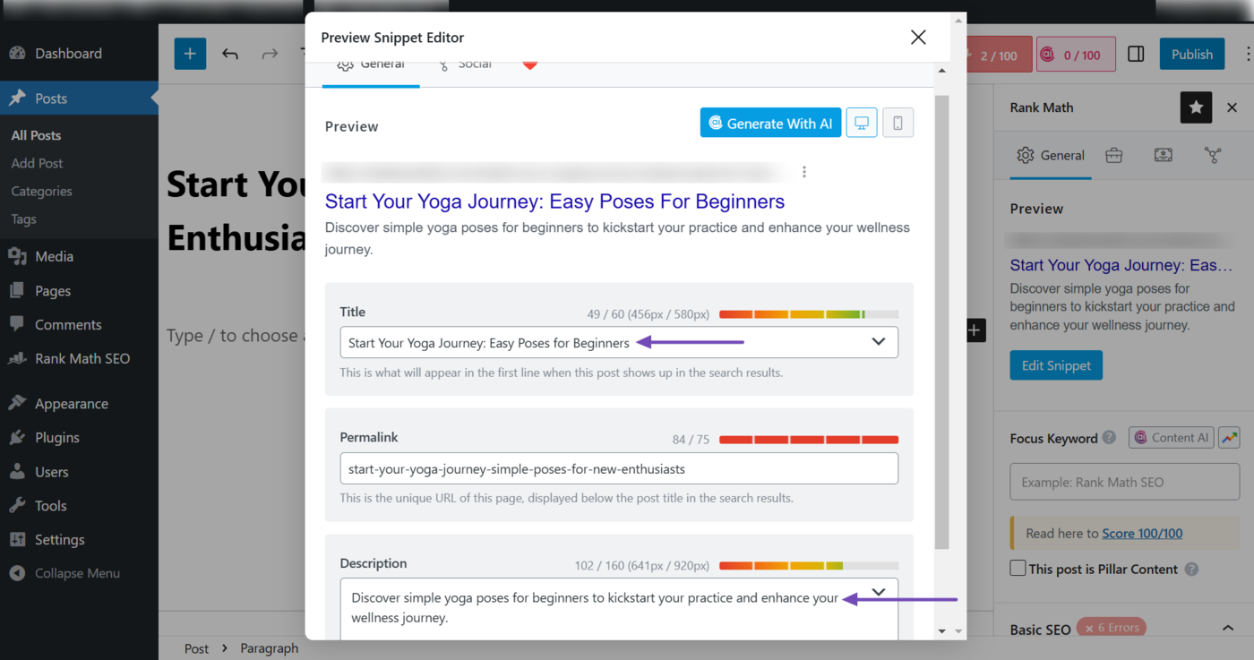 Sample of the SEO Meta added to your content
