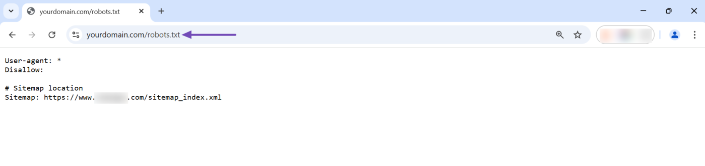 Sample of the URL containing a robots.txt file