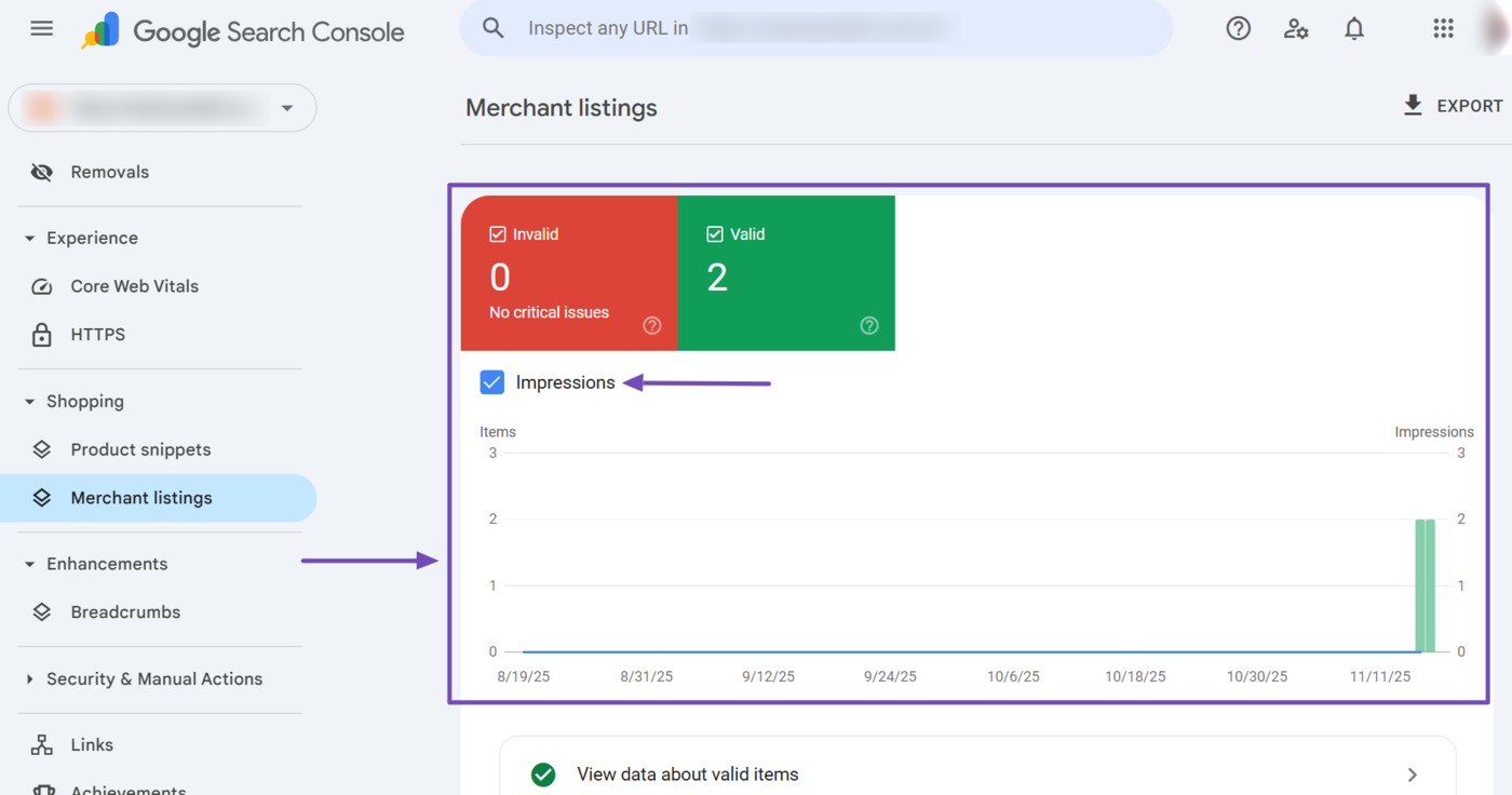 Sample of the graph in the Merchant listing report